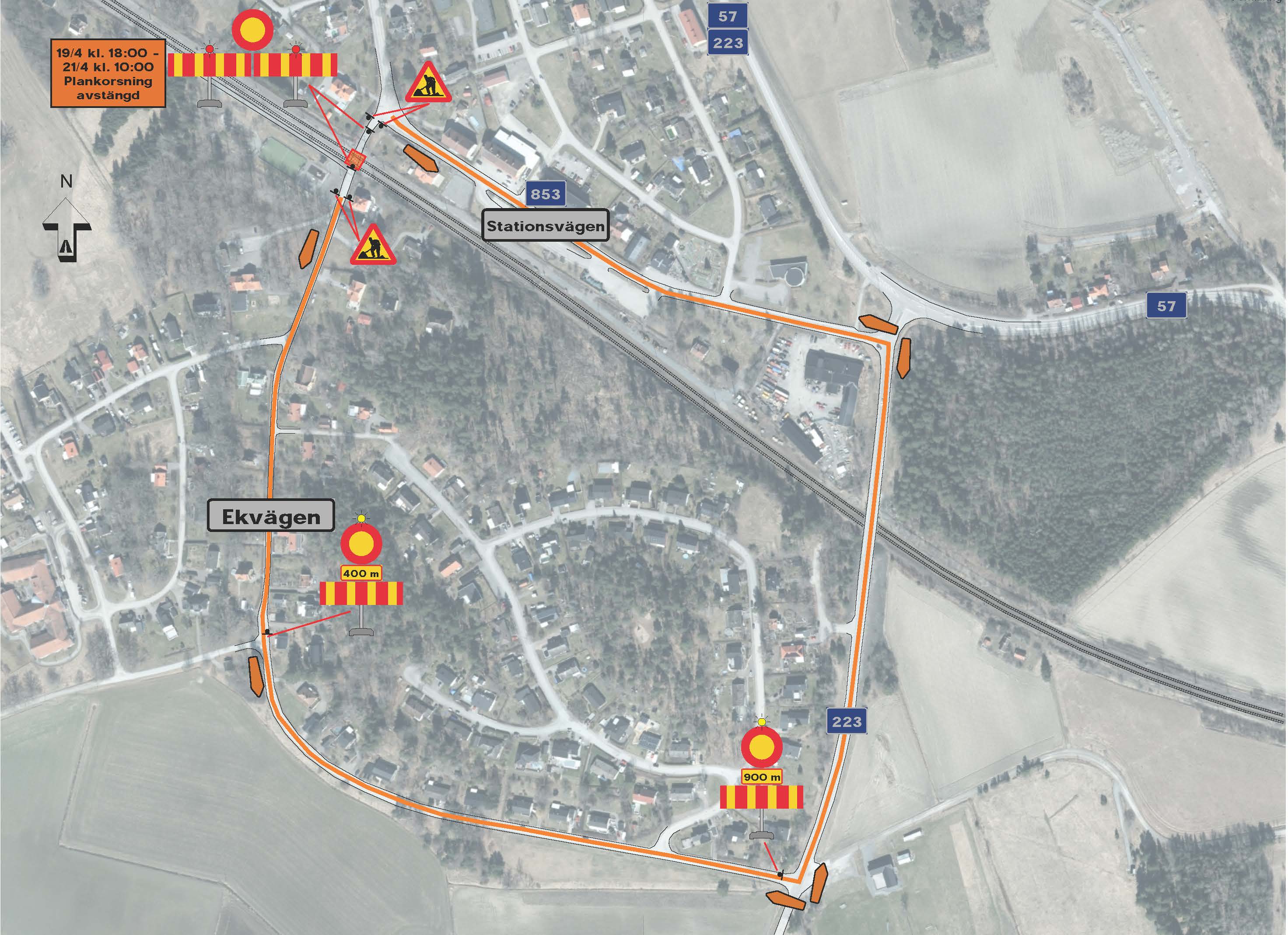 Kartbild med vägsträckan mellan Gnesta och Lästringe markerad.