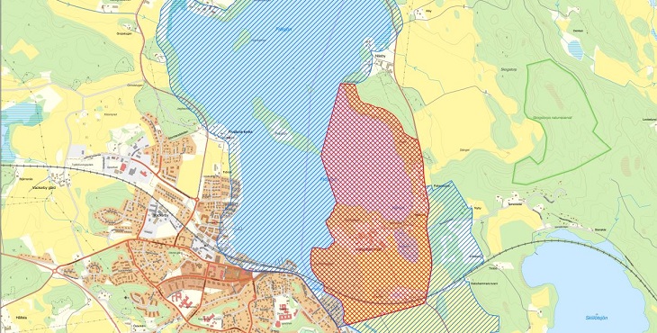 Bild på en karta över området där vattenskyddsområdet är markerat.