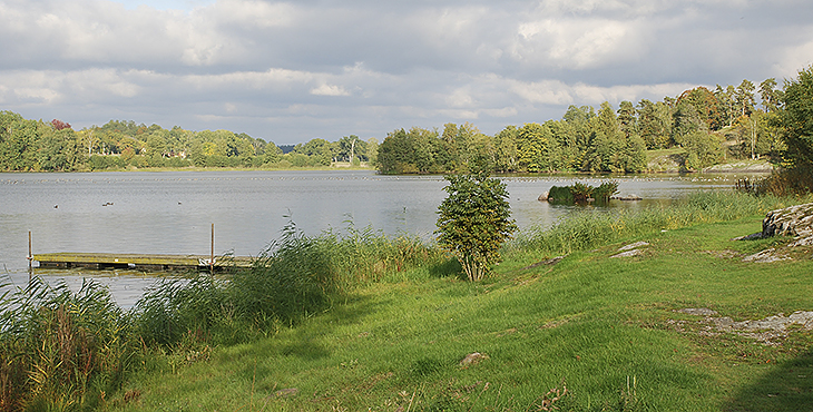 Brygga i Kyrksjön i Björnlunda en sommardag 