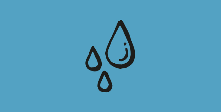 En illustration med tre vattendroppar på en blå bakgrund