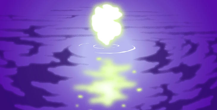 En illustration som föreställer ett ljus/sken mot en lila bakgrund