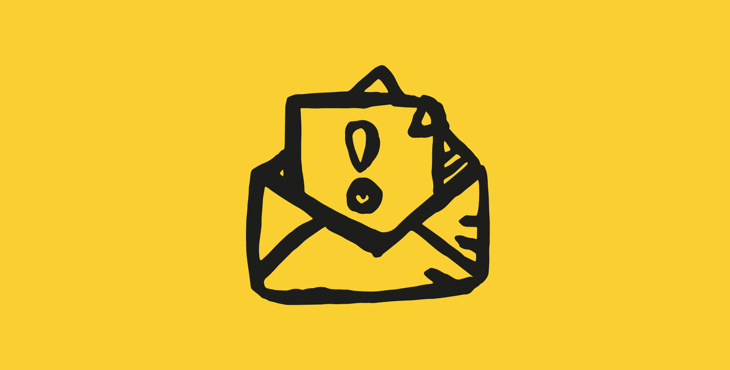 En symbol som visar ett kuvert med ett brev med gul bakgrund.